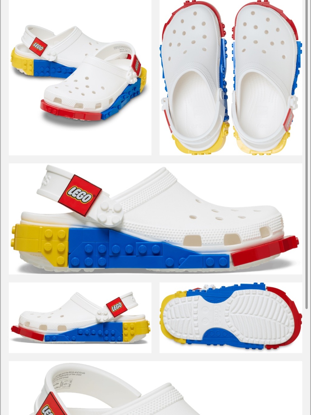 Lego White Adult Clogs with Red, Blue & Yellow Brick Accents